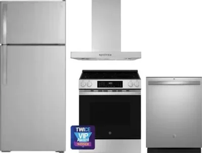 4 Piece Package Includes Refrigerator, Range, Hood And Dishwasher