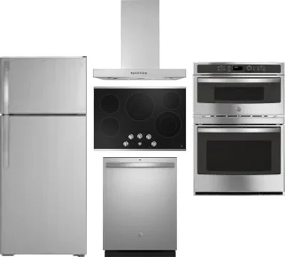 5 Piece Package Includes Refrigerator, Cooktop, Wall Oven, Hood And Dishwasher