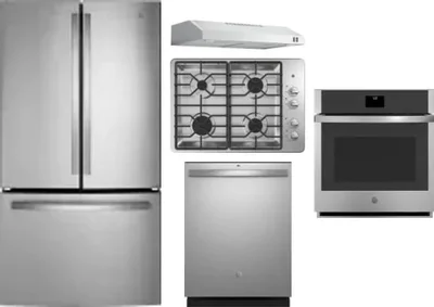 5 Piece Package Includes Refrigerator, Cooktop, Wall Oven, Hood And Dishwasher
