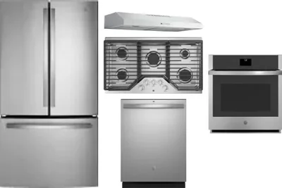 5 Piece Package Includes Refrigerator, Cooktop, Wall Oven, Hood And Dishwasher