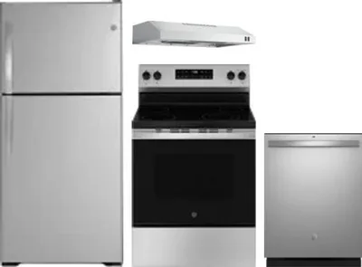 4 Piece Package Includes Refrigerator, Range, Hood And Dishwasher