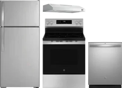 4 Piece Package Includes Refrigerator, Range, Hood And Dishwasher