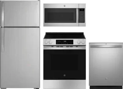 4 Piece Package Includes Refrigerator, Range, Microwave And Dishwasher