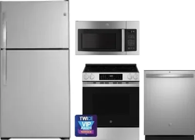 4 Piece Package Includes Refrigerator, Range, Microwave And Dishwasher