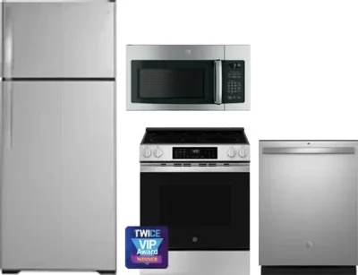 4 Piece Package Includes Refrigerator, Range, Microwave And Dishwasher