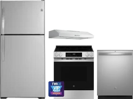 4 Piece Package Includes Refrigerator, Range, Hood And Dishwasher