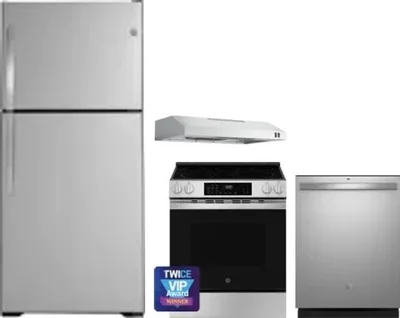 4 Piece Package Includes Refrigerator, Range, Hood And Dishwasher