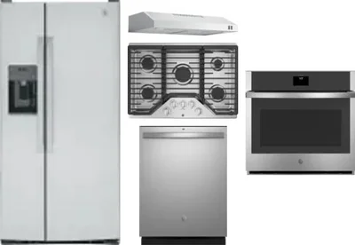 5 Piece Package Includes Refrigerator, Cooktop, Wall Oven, Hood And Dishwasher