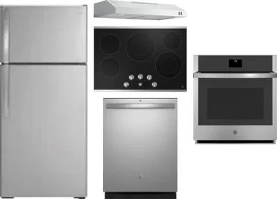 5 Piece Package Includes Refrigerator, Cooktop, Wall Oven, Hood And Dishwasher