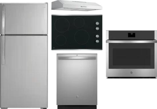 5 Piece Package Includes Refrigerator, Cooktop, Wall Oven, Hood And Dishwasher