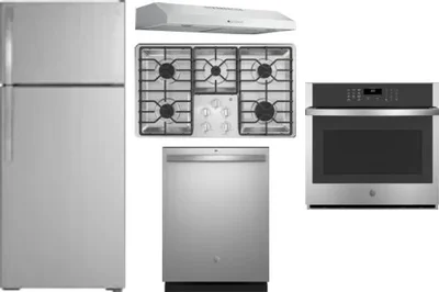 5 Piece Package Includes Refrigerator, Cooktop, Wall Oven, Hood And Dishwasher