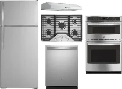 5 Piece Package Includes Refrigerator, Cooktop, Wall Oven, Hood And Dishwasher