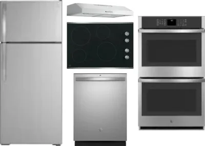 5 Piece Package Includes Refrigerator, Cooktop, Wall Oven, Hood And Dishwasher