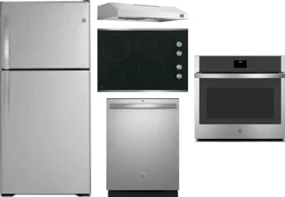 5 Piece Package Includes Refrigerator, Cooktop, Wall Oven, Hood And Dishwasher