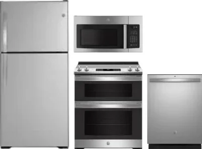 4 Piece Package Includes Refrigerator, Range, Microwave And Dishwasher