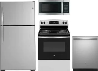 4 Piece Package Includes Refrigerator, Range, Microwave And Dishwasher
