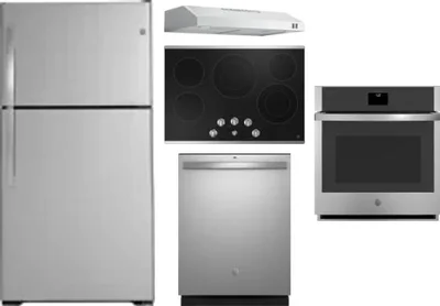 5 Piece Package Includes Refrigerator, Cooktop, Wall Oven, Hood And Dishwasher