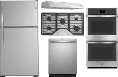 5 Piece Package Includes Refrigerator, Cooktop, Wall Oven, Hood And Dishwasher