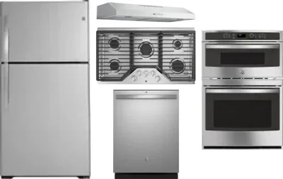 5 Piece Package Includes Refrigerator, Cooktop, Wall Oven, Hood And Dishwasher