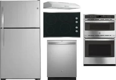 5 Piece Package Includes Refrigerator, Cooktop, Wall Oven, Hood And Dishwasher