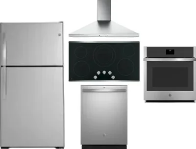 5 Piece Package Includes Refrigerator, Cooktop, Wall Oven, Hood And Dishwasher