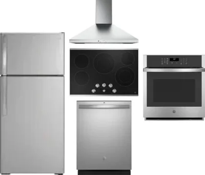 5 Piece Package Includes Refrigerator, Cooktop, Wall Oven, Hood And Dishwasher