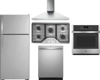 5 Piece Package Includes Refrigerator, Cooktop, Wall Oven, Hood And Dishwasher