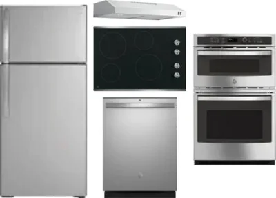 5 Piece Package Includes Refrigerator, Cooktop, Wall Oven, Hood And Dishwasher