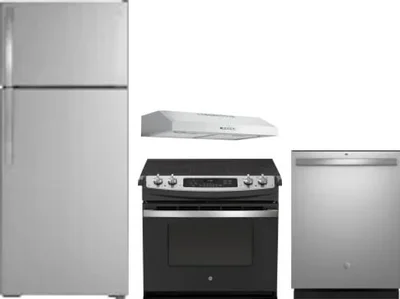 4 Piece Package Includes Refrigerator, Range, Hood And Dishwasher