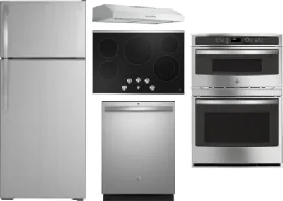 5 Piece Package Includes Refrigerator, Cooktop, Wall Oven, Hood And Dishwasher