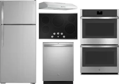5 Piece Package Includes Refrigerator, Cooktop, Wall Oven, Hood And Dishwasher