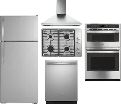 5 Piece Package Includes Refrigerator, Cooktop, Wall Oven, Hood And Dishwasher