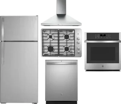 5 Piece Package Includes Refrigerator, Cooktop, Wall Oven, Hood And Dishwasher