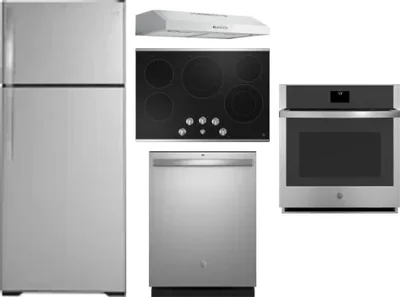 5 Piece Package Includes Refrigerator, Cooktop, Wall Oven, Hood And Dishwasher