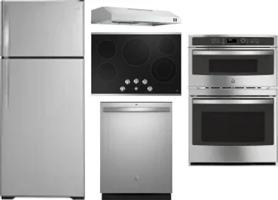 5 Piece Package Includes Refrigerator, Cooktop, Wall Oven, Hood And Dishwasher