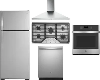 5 Piece Package Includes Refrigerator, Cooktop, Wall Oven, Hood And Dishwasher