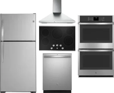 5 Piece Package Includes Refrigerator, Cooktop, Wall Oven, Hood And Dishwasher