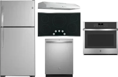 5 Piece Package Includes Refrigerator, Cooktop, Wall Oven, Hood And Dishwasher