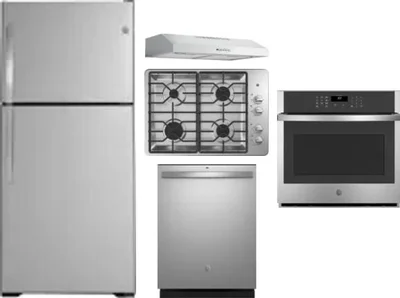 5 Piece Package Includes Refrigerator, Cooktop, Wall Oven, Hood And Dishwasher