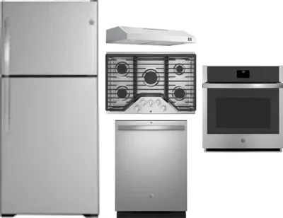 5 Piece Package Includes Refrigerator, Cooktop, Wall Oven, Hood And Dishwasher