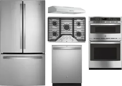 5 Piece Package Includes Refrigerator, Cooktop, Wall Oven, Hood And Dishwasher