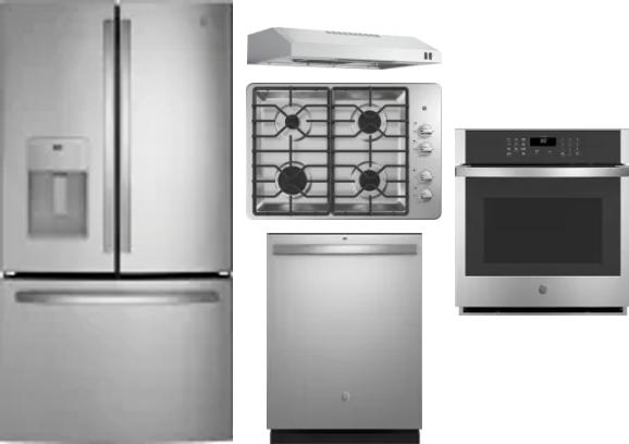 5 Piece Package Includes Refrigerator, Cooktop, Wall Oven, Hood And Dishwasher