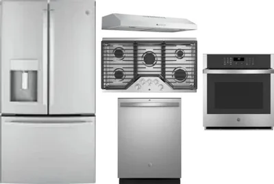 5 Piece Package Includes Refrigerator, Cooktop, Wall Oven, Hood And Dishwasher
