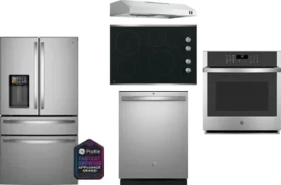 5 Piece Package Includes Refrigerator, Cooktop, Wall Oven, Hood And Dishwasher