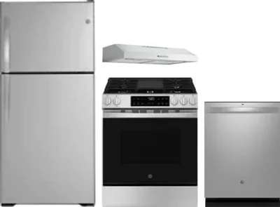 4 Piece Package Includes Refrigerator, Range, Hood And Dishwasher