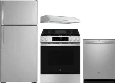 4 Piece Package Includes Refrigerator, Range, Hood And Dishwasher