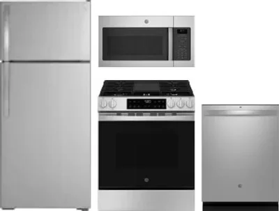 4 Piece Package Includes Refrigerator, Range, Microwave And Dishwasher