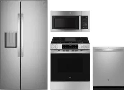 4 Piece Package Includes Refrigerator, Range, Microwave And Dishwasher