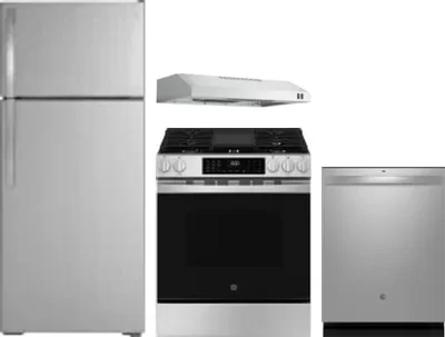 4 Piece Package Includes Refrigerator, Range, Hood And Dishwasher