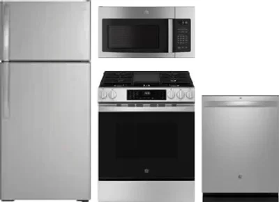 4 Piece Package Includes Refrigerator, Range, Microwave And Dishwasher